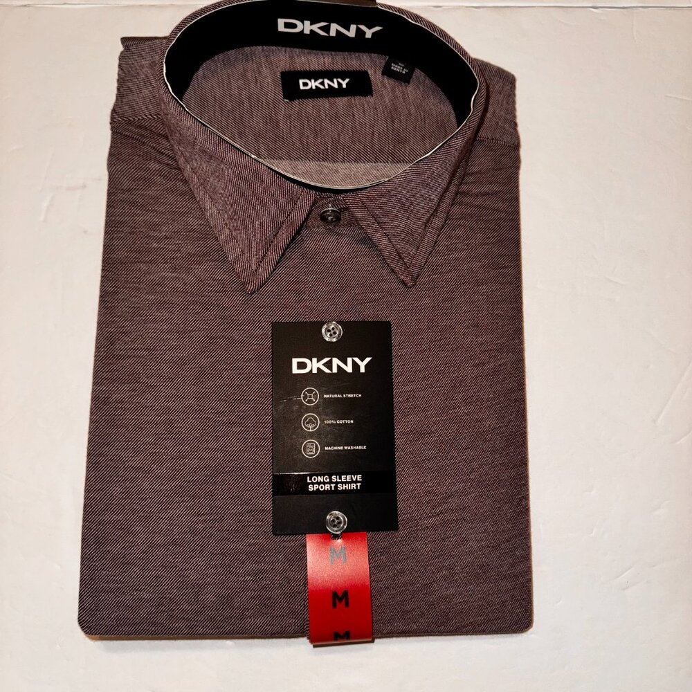 DKNY Mens Long Sleeve Sport Shirt Medium Cotton Natural Stretch Machine Wash